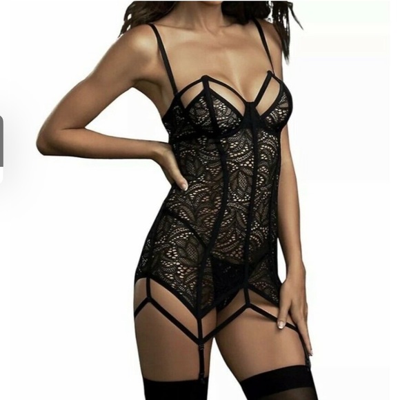 Dreamgirl Garter Chemise Set with Thong main image 1